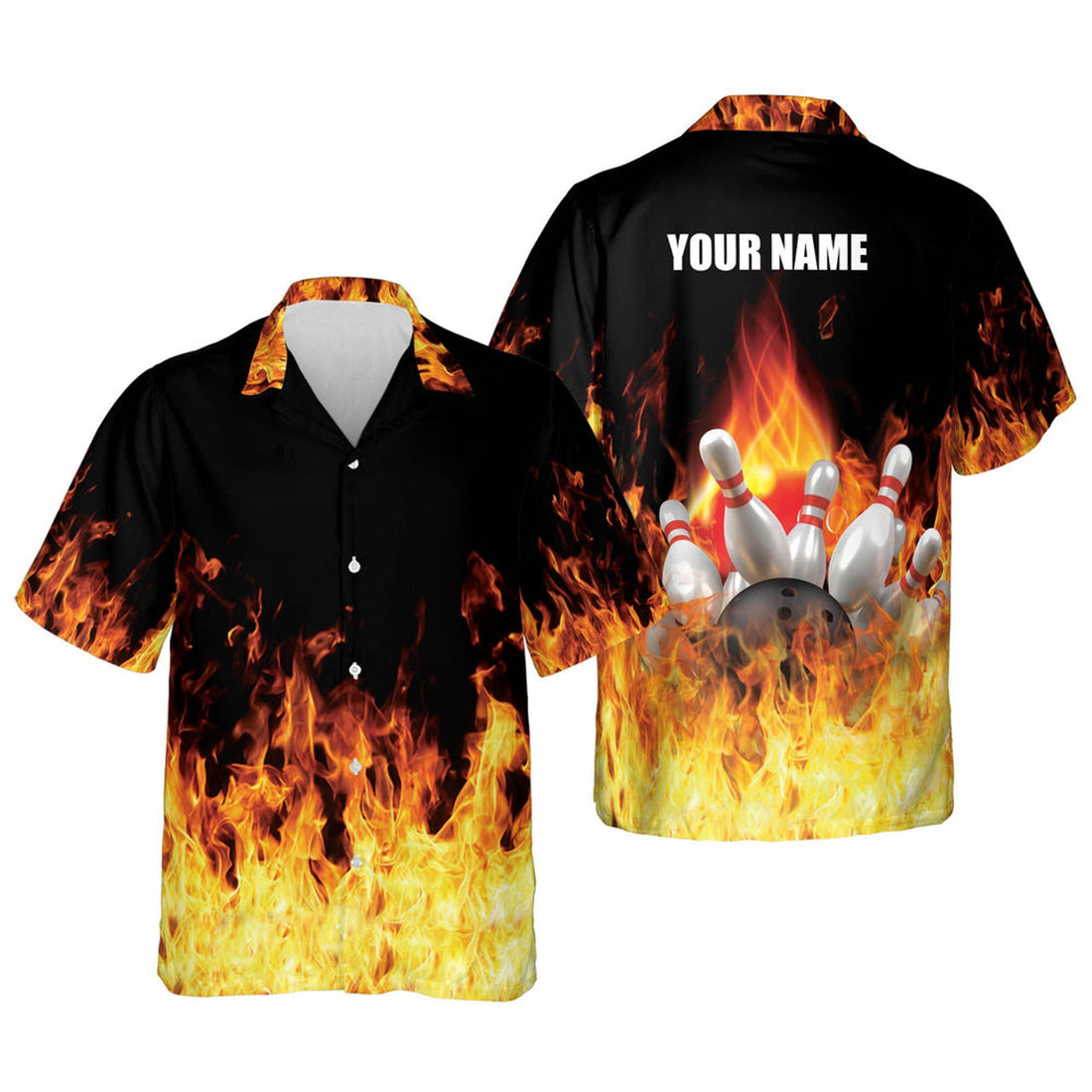 Custom Button-Down Flame bowling Hawaiian Shirt, Bowling Team Shirt, Bowling Gift