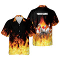 Custom Button-Down Flame bowling Hawaiian Shirt, Bowling Team Shirt, Bowling Gift