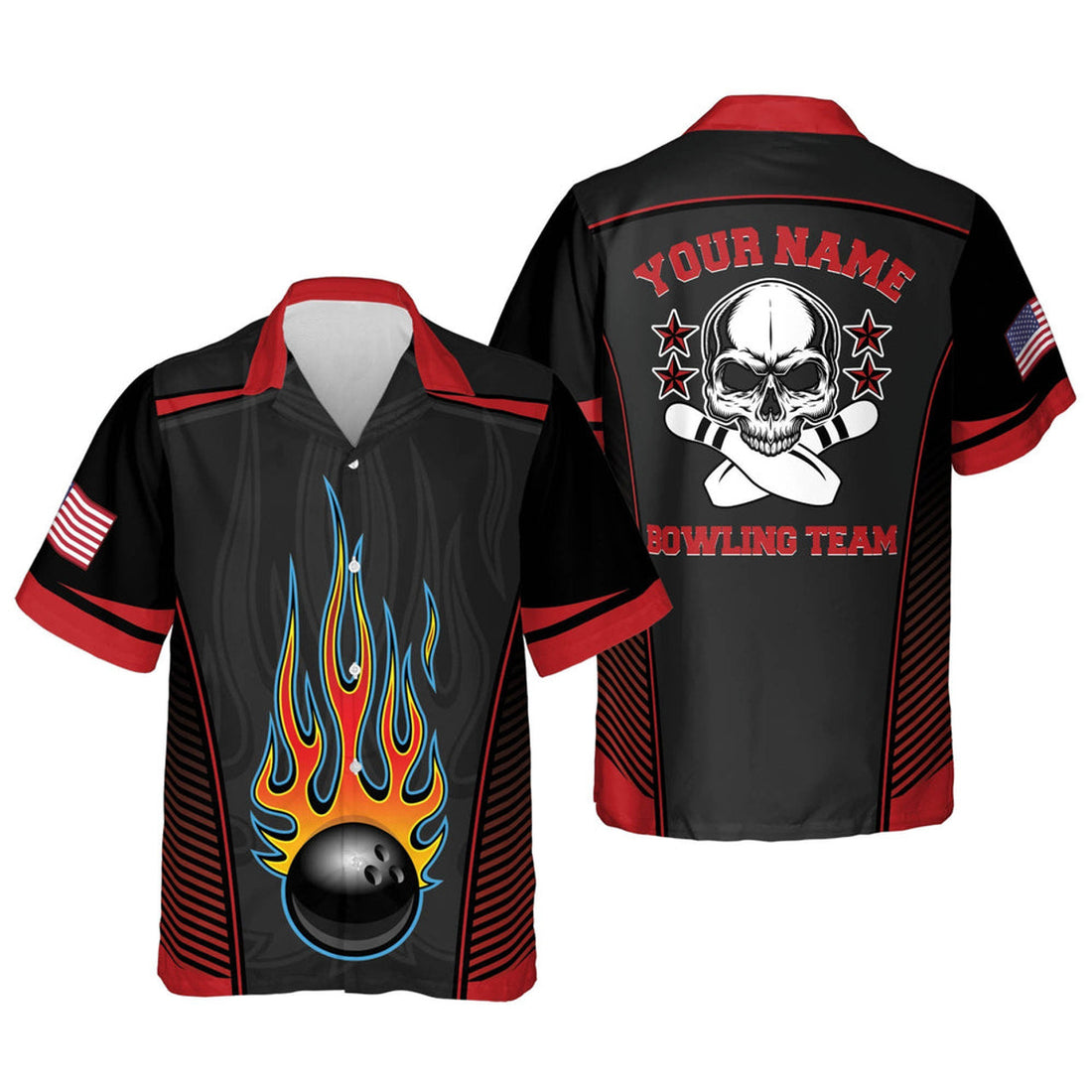 Custom Flame Skull Button-Down bowling Hawaiian Shirt, Bowling Team Shirt, Bowling Gift