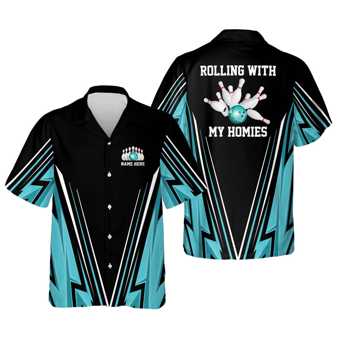 Custom Rolling with My Homies bowling Hawaiian Shirt, Bowling Team Shirt, Bowling Gift