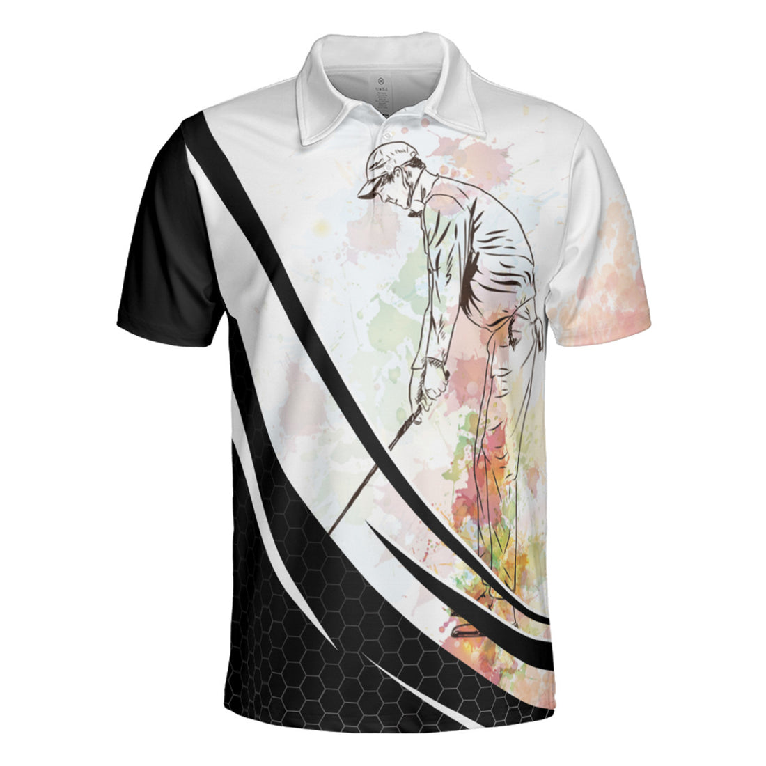 Watercolor Golf Polo Shirt, Men's Golf Shirts, Swing Golfer Polo For Golfer Men Tee