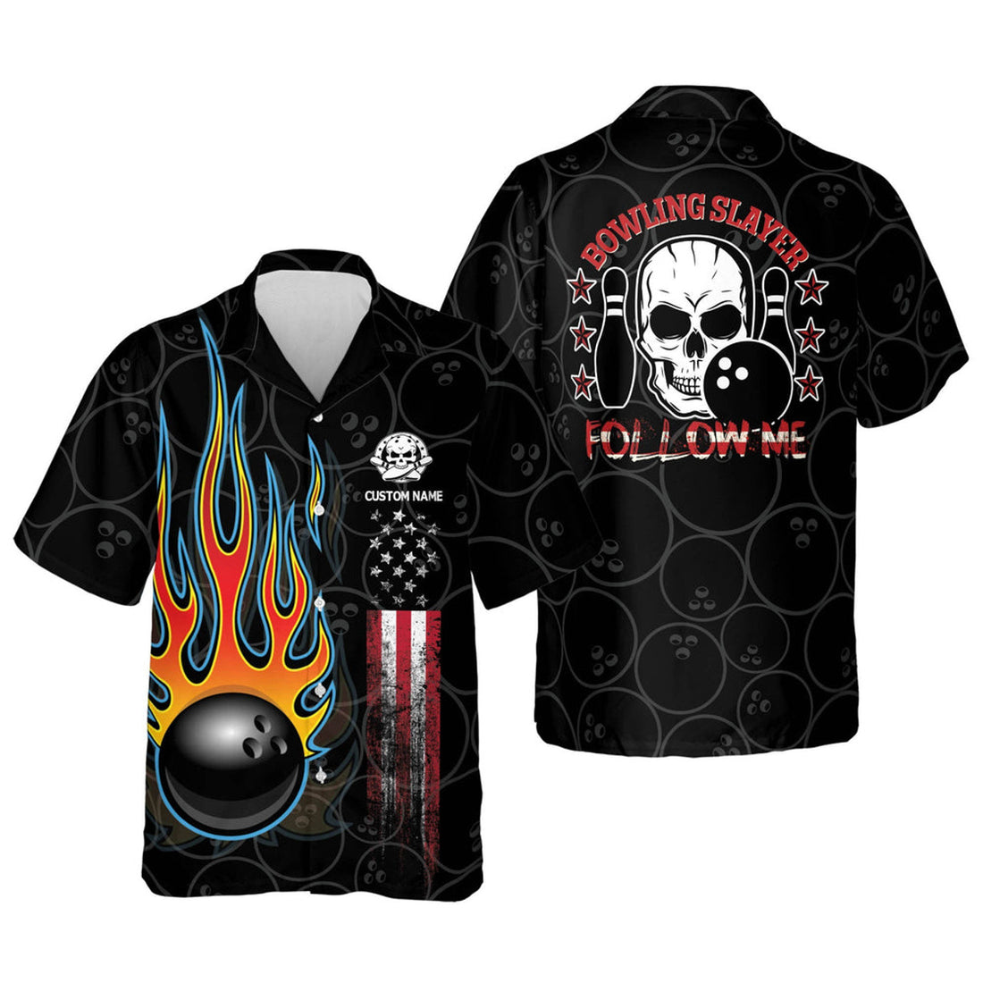 Custom Flame Skull Bowling Slayer - Follow Me Button-Down Hawaiian Shirt, Bowling Team Shirt, Bowling Gift