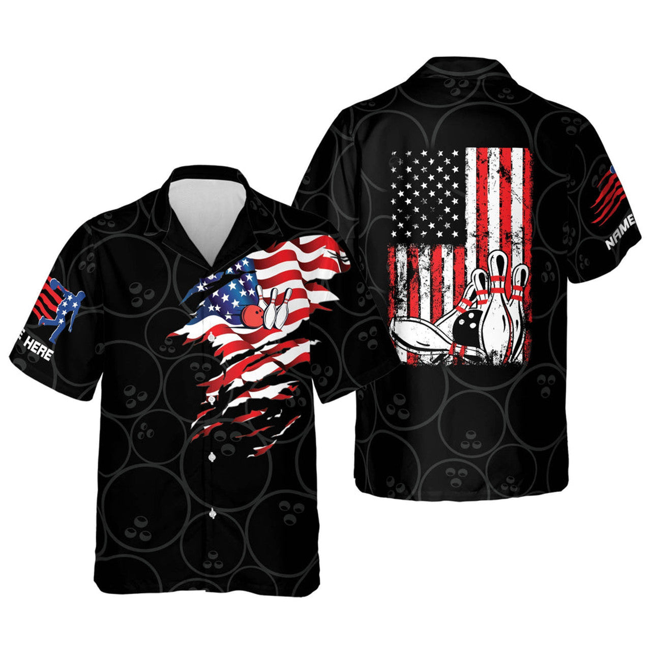 Custom USA Flag Patriotic Button-Down bowling hawaiian shirt for men and women, Summer gift for Bowling team shirt