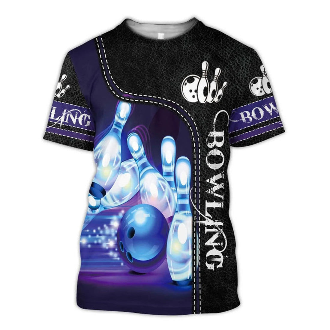 Custom 3D All Over Print Bowling Shirt Bowling Zip Hoodie Black Leather Pattern