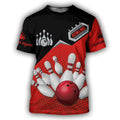 Custom Name Bowling Tee Shirt Red Black Pattern, Bowling Hoodies, Winter Bowling Clothing