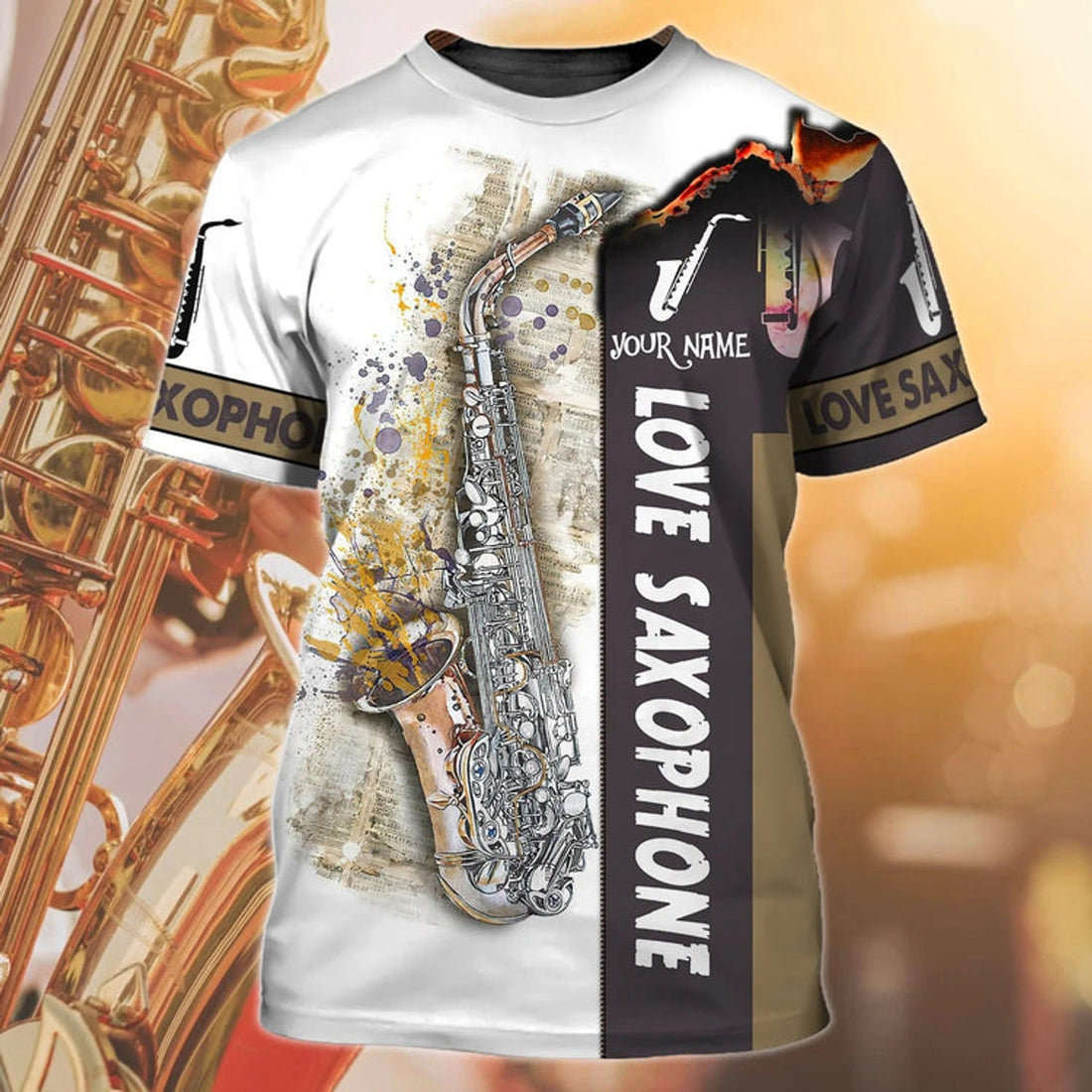 FUNSTUFFPRINT Custom Love Saxophone T-Shirt, 3D All Over Print Saxophone Shirt Men Women, Musician Gifts 3D T-shirt