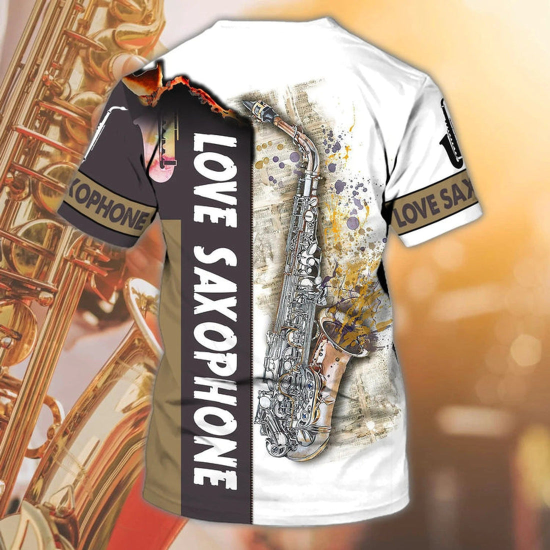 FUNSTUFFPRINT Custom Love Saxophone T-Shirt, 3D All Over Print Saxophone Shirt Men Women, Musician Gifts 3D T-shirt