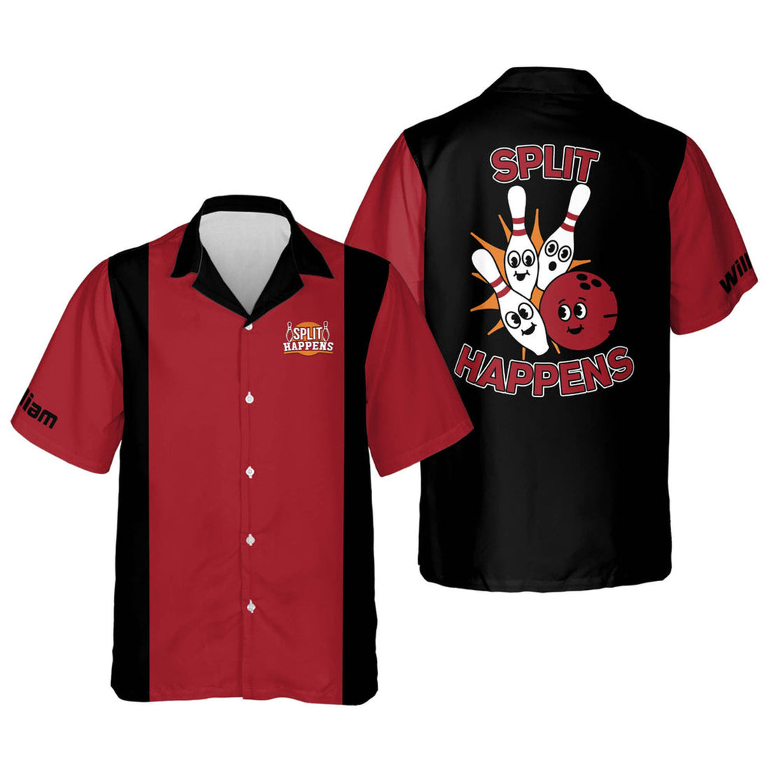Custom 3D All Over Print Split Happens Vintage Hawaiian Shirt, Red Black Bowling Hawaiian Shirt