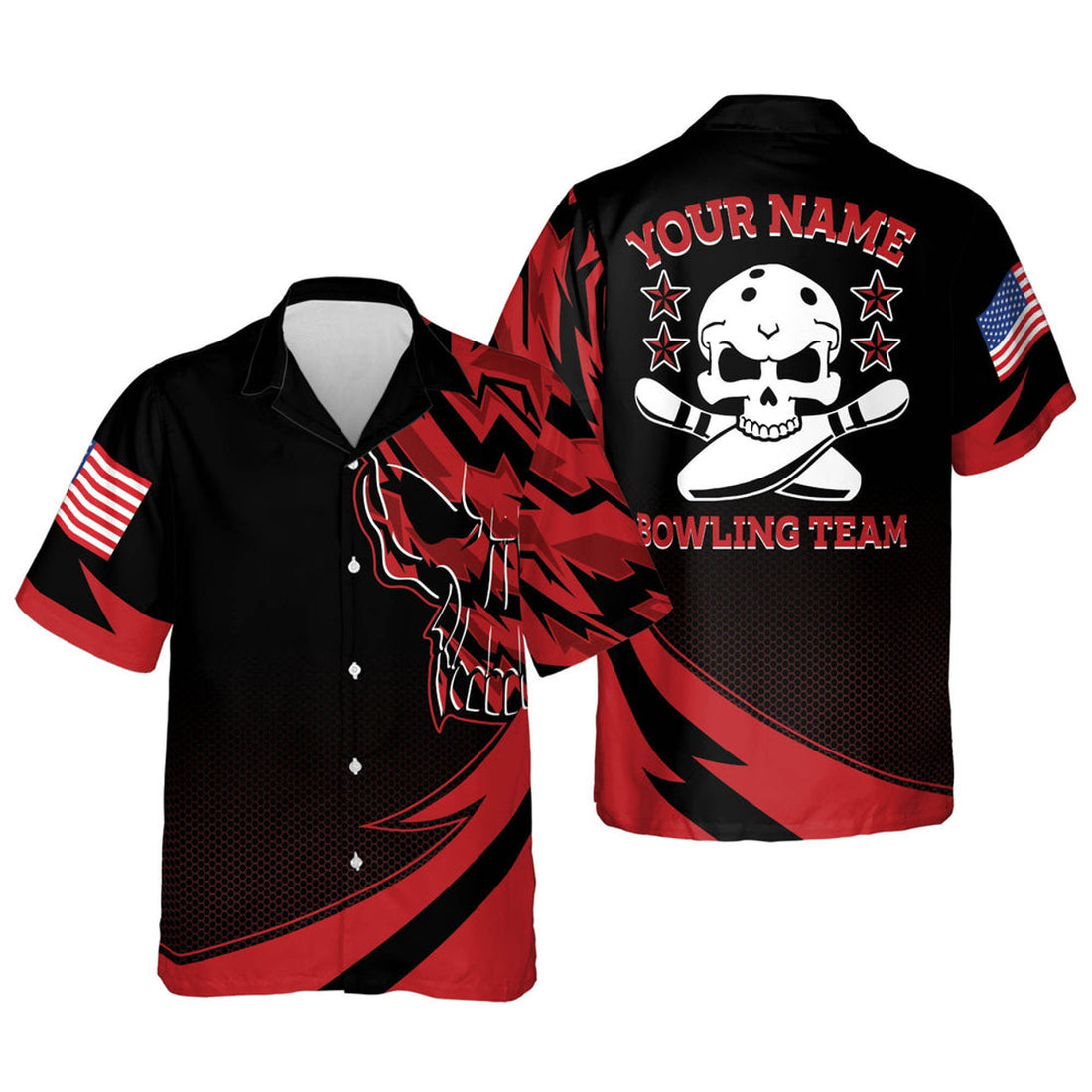 Custom Skull Button-Down Flag bowling Hawaiian Shirt, Bowling Team Shirt, Bowling Gift