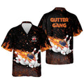 Custom Personalized Name Flame Bowling Gutter Gang Hawaiian Shirt , Gift for Bowler, Flag Shirt