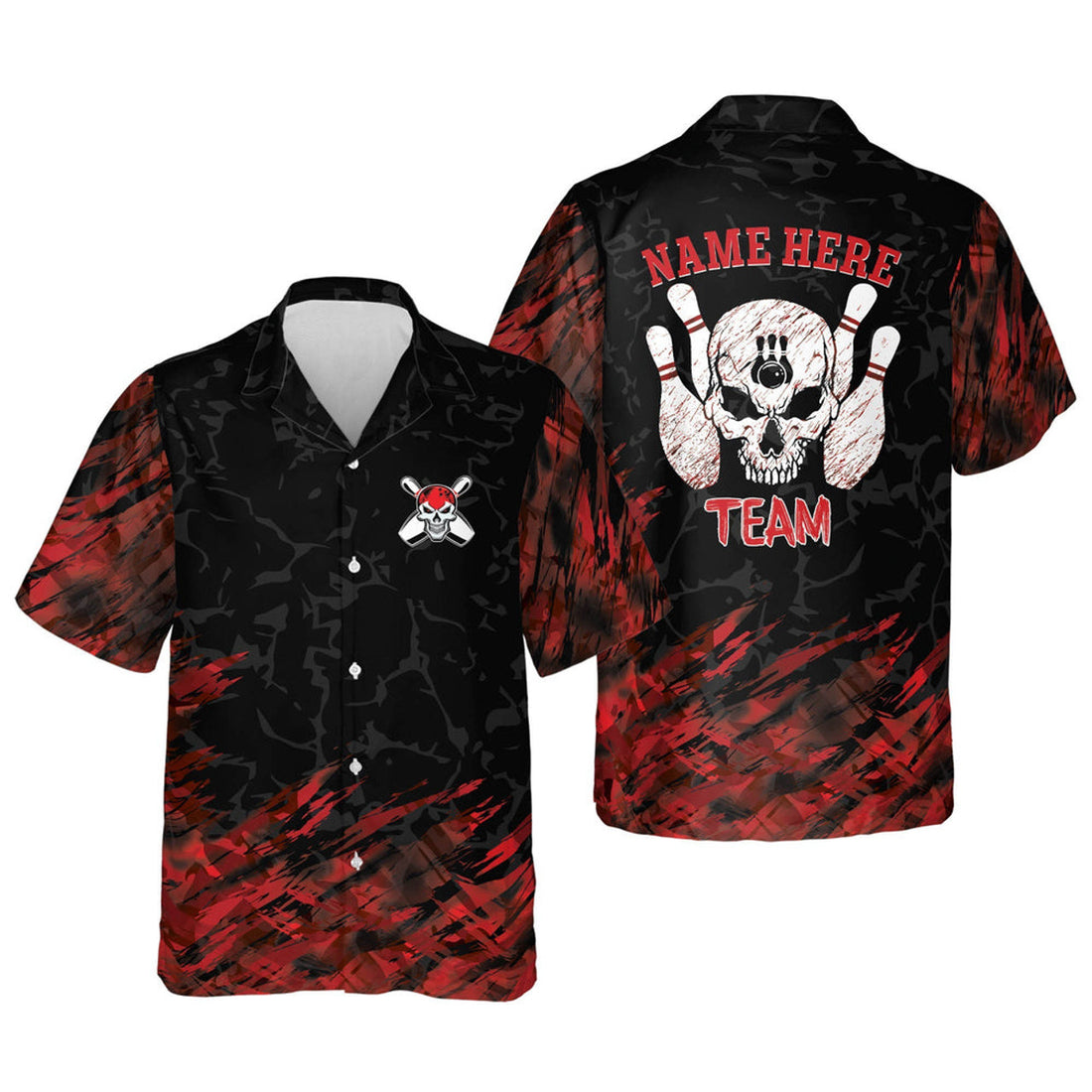 Custom Button-Down Skull bowling Flame Hawaiian Shirt, Bowling Team Shirt, Bowling Gift