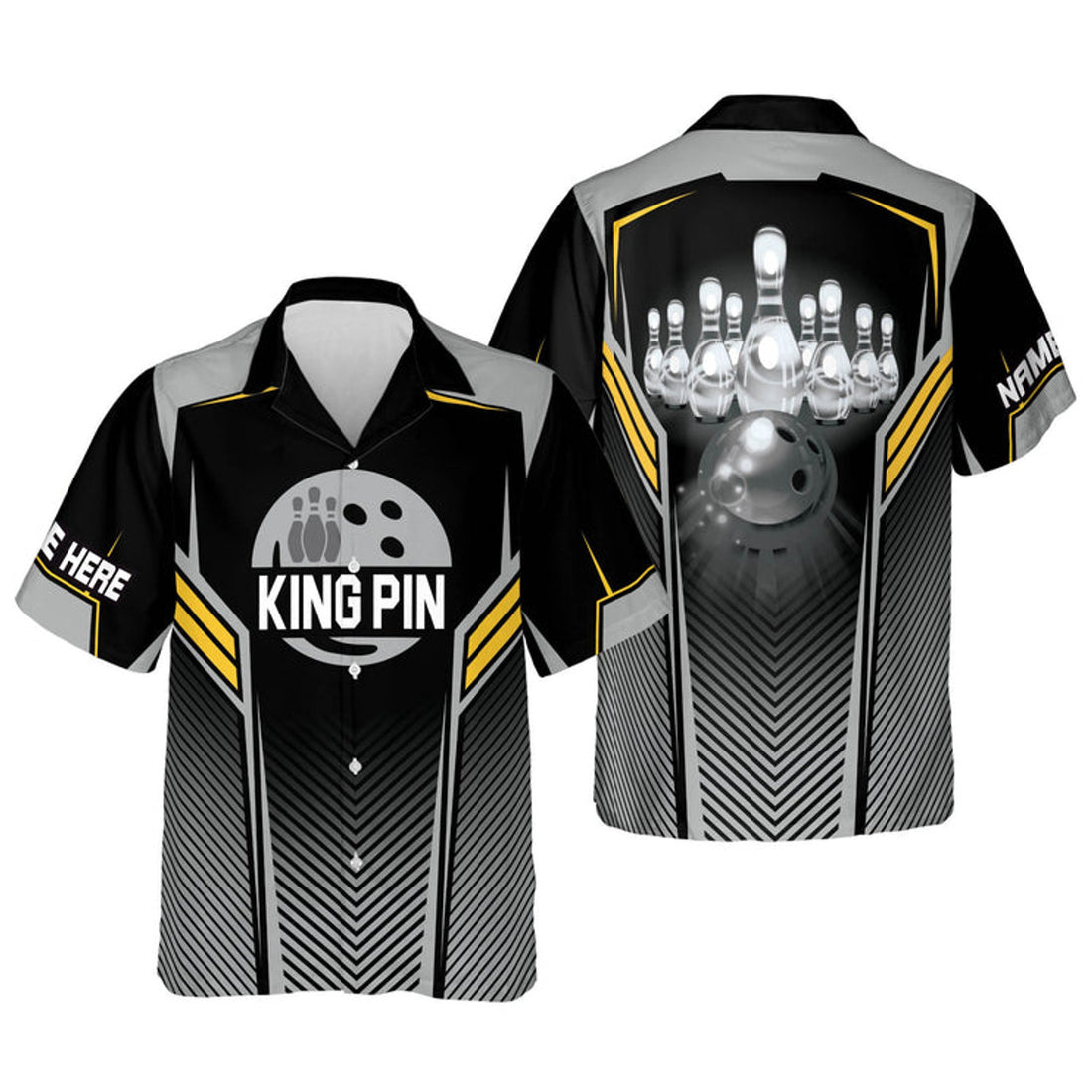 Custom King Pins Button-Down Hawaiian Shirt, bowling Hawaiian Shirt for Men, Bowling team shirt
