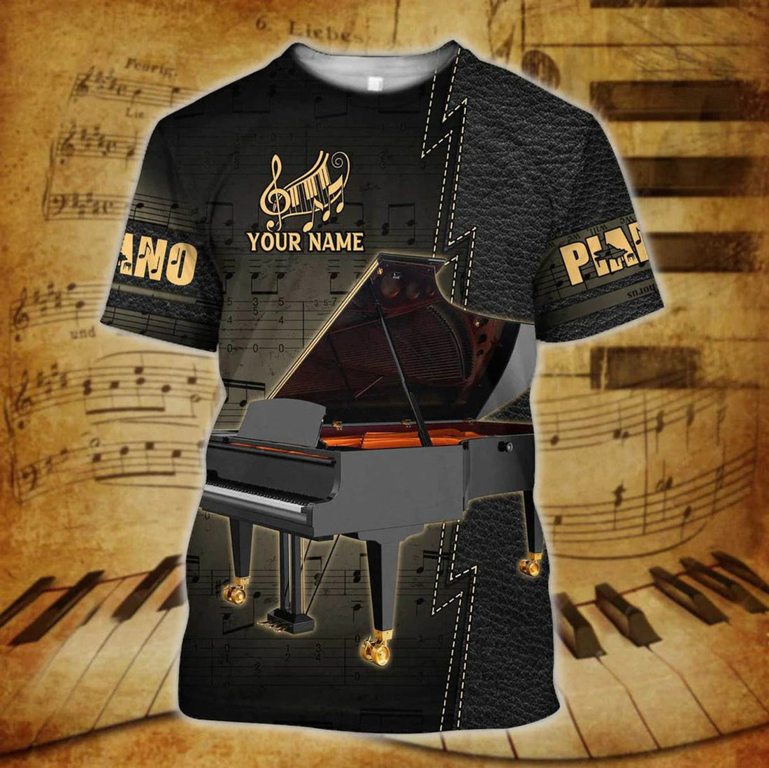 FUNSTUFFPRINT Personalized 3D Printed Piano Shirt Men Women, Pianist T-Shirt, Gift For Piano Lover 3D T-shirt