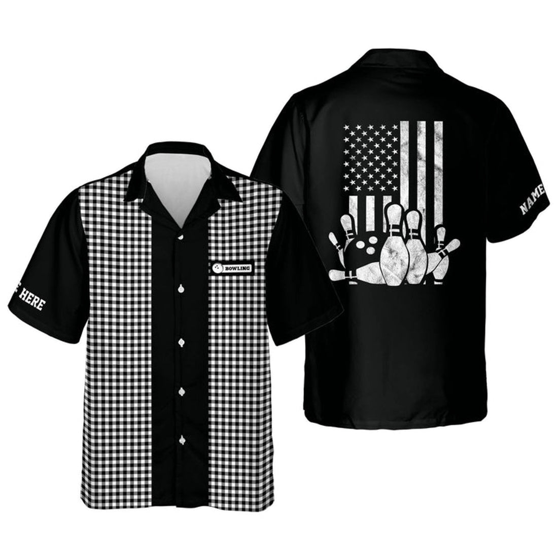 Custom Custom USA Flag Patriotic Hawaiian Bowling Shirts, bowling Hawaiian Shirt for Men, Bowling team shirt