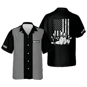Custom Custom USA Flag Patriotic Hawaiian Bowling Shirts, bowling Hawaiian Shirt for Men, Bowling team shirt