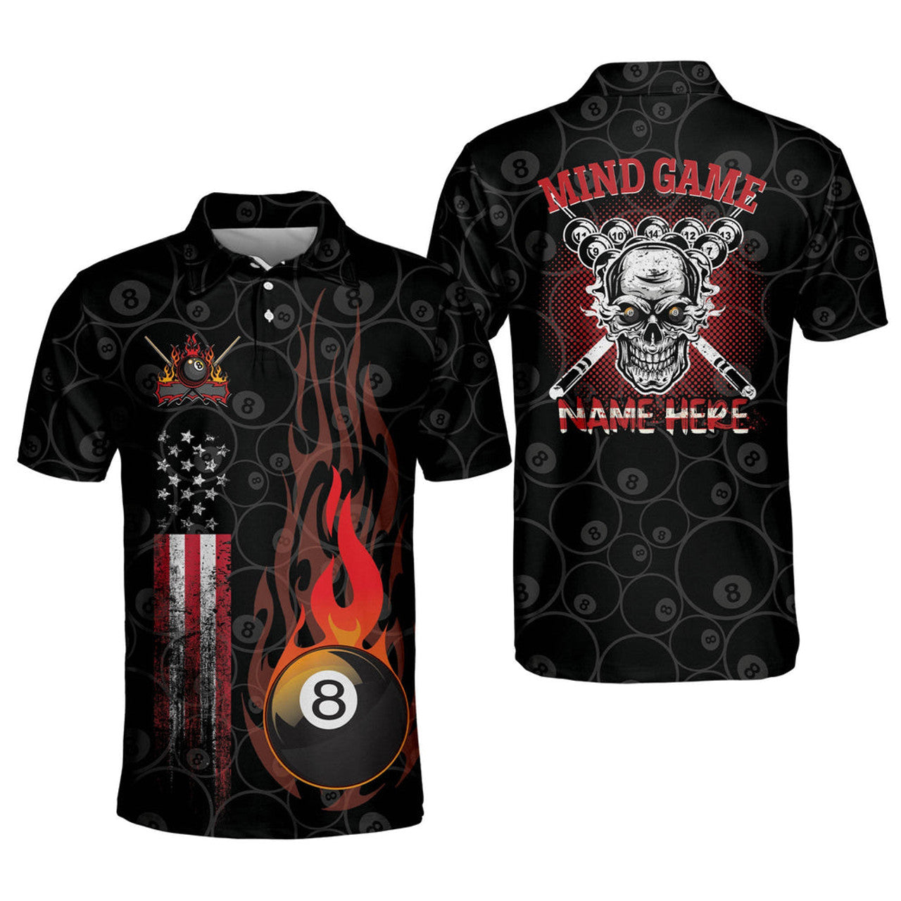 Custom 3D All Over Print Skull Mind Game Billiard Polo Shirt, Custom Billiard ball for Team, Men's Billiard Polo Shirts