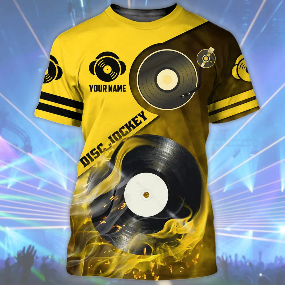 Custom Personalized Name Yellow DJ Shirt Men Women, Disc Jockey 3D All Over Print T-Shirt