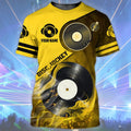 FUNSTUFFPRINT Personalized Name Yellow DJ Shirt Men Women, Disc Jockey 3D All Over Print 3D T-shirt