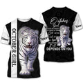 FUNSTUFFPRINT Personalized Name Birthday Outfit October Girl Tiger White Love Style Birthday Shirt For Women 3D T-shirt