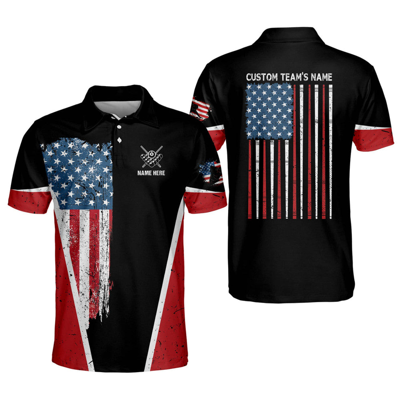 Custom 3D Billiards 8 Ball Pool Player US Flag Pattern Billiard Polo Shirt, Flag Shirt, Uniform Billiard Team Shirt