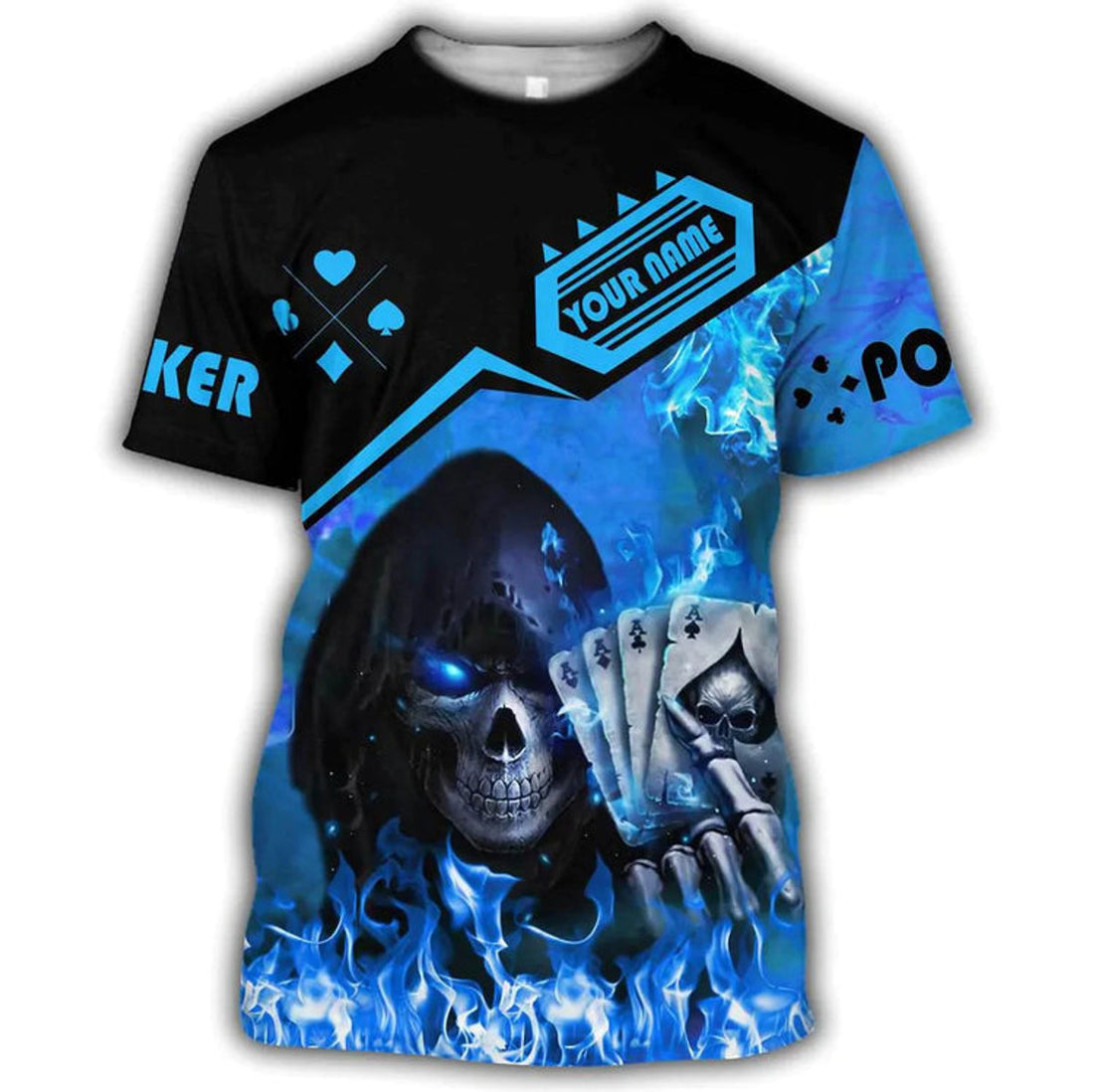 Customized 3D All Over Printed Death On Poker Shirt, Blue Fire Poker Hoodies, Poker Men Tshirt