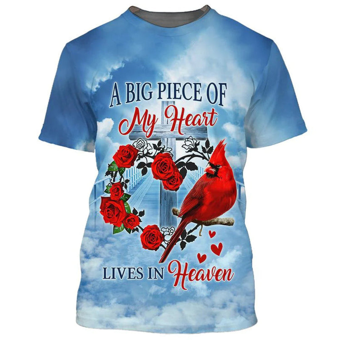 3D All Over Print Memorial T-Shirt Big Piece Of My Heart Lives In Heaven Shirts