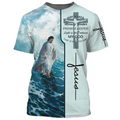 FUNSTUFFPRINT 3D Jesus Walking On The Beach T-Shirt Way Maker Micracle Worker Promise Keeper Shirts 3D T-shirt