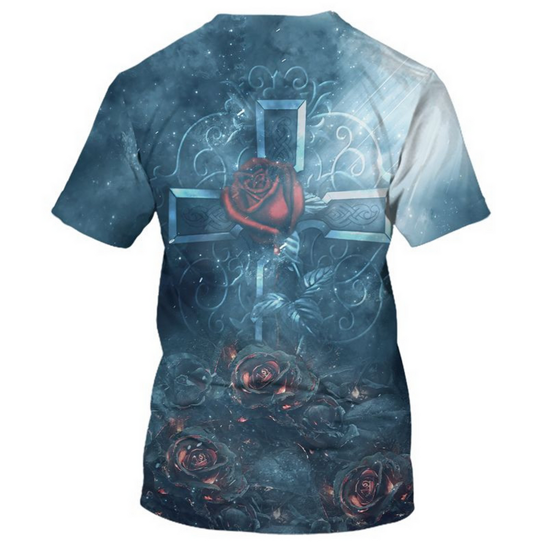 FUNSTUFFPRINT 3D All Over Printed Jesus Shirt Rose Pattern Faith Over Fear T-Shirt For Him Her 3D T-shirt