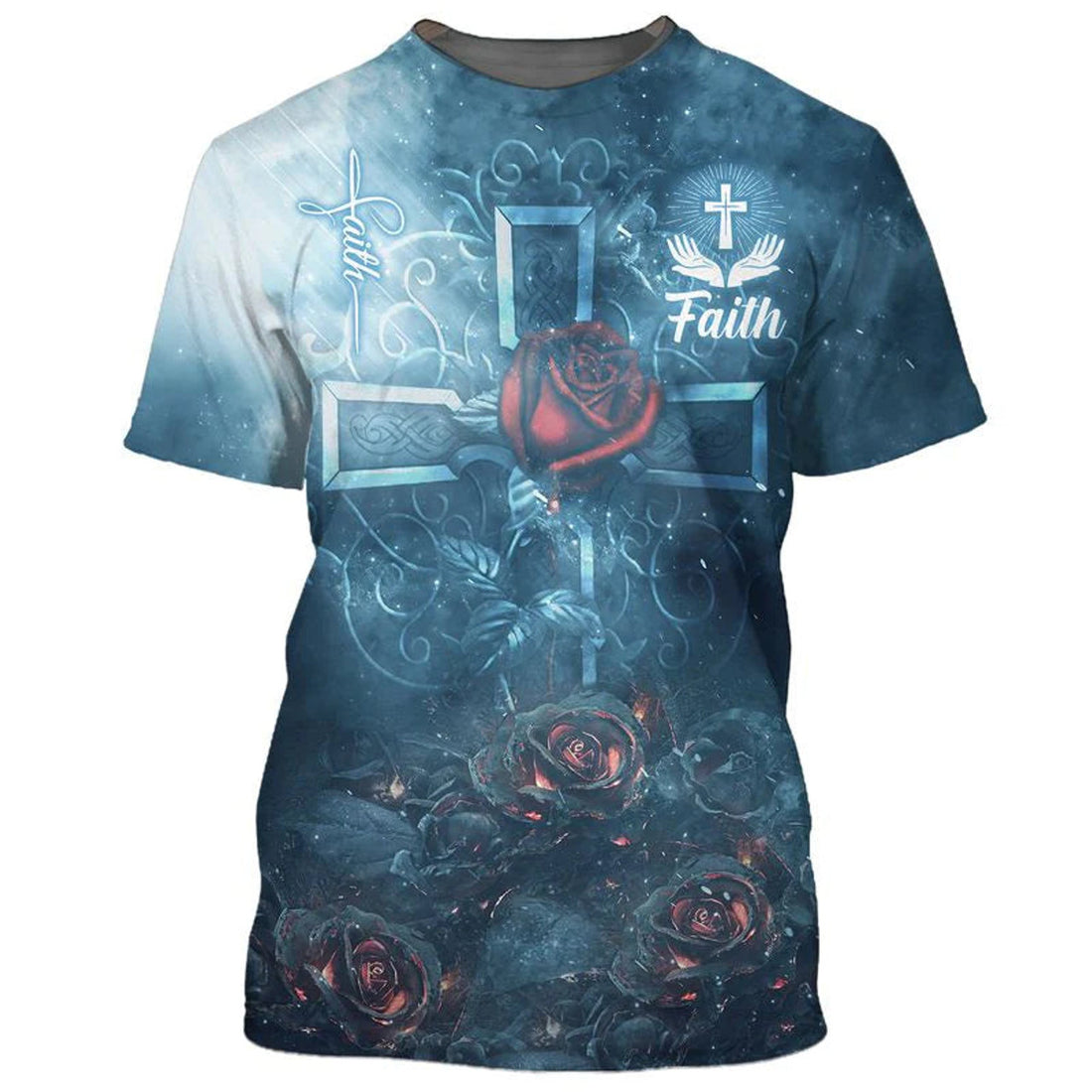 3D All Over Printed Jesus Shirt Rose Pattern Faith Over Fear T-Shirt For Him Her