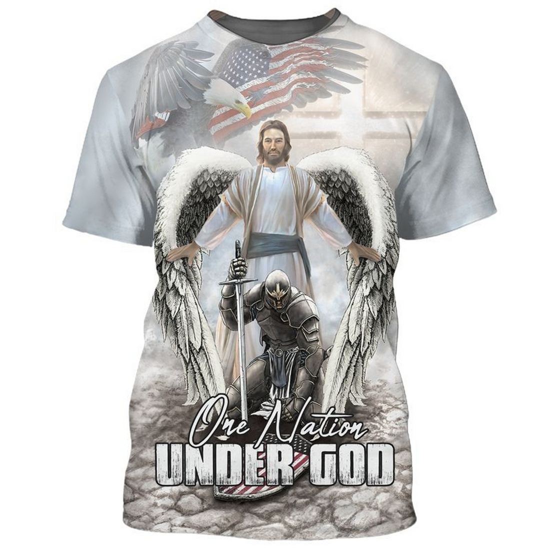 FUNSTUFFPRINT American Warrior Knee Before God T-Shirts One Nation Under God Tee Shirts 3D T-shirt