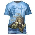 FUNSTUFFPRINT Faith Hope Love Blue T-Shirt Men Women Lion Under God Tee Shirts 3D T-shirt