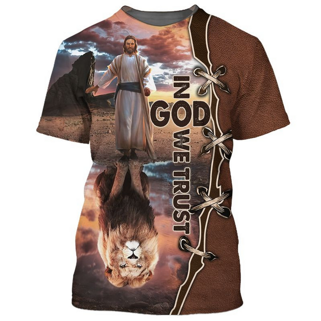 FUNSTUFFPRINT 3D All Over Printed In God We Trust T-Shirt Lion Under God Premium Shirt 3D T-shirt