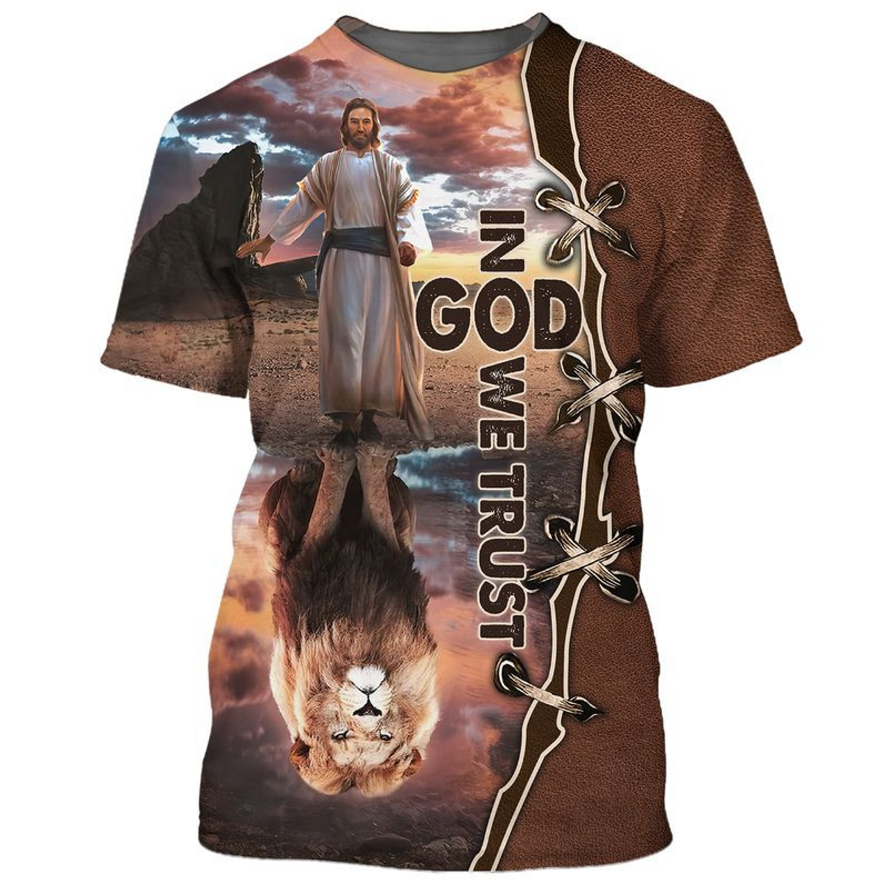 FUNSTUFFPRINT 3D All Over Printed In God We Trust T-Shirt Lion Under God Premium Shirt 3D T-shirt
