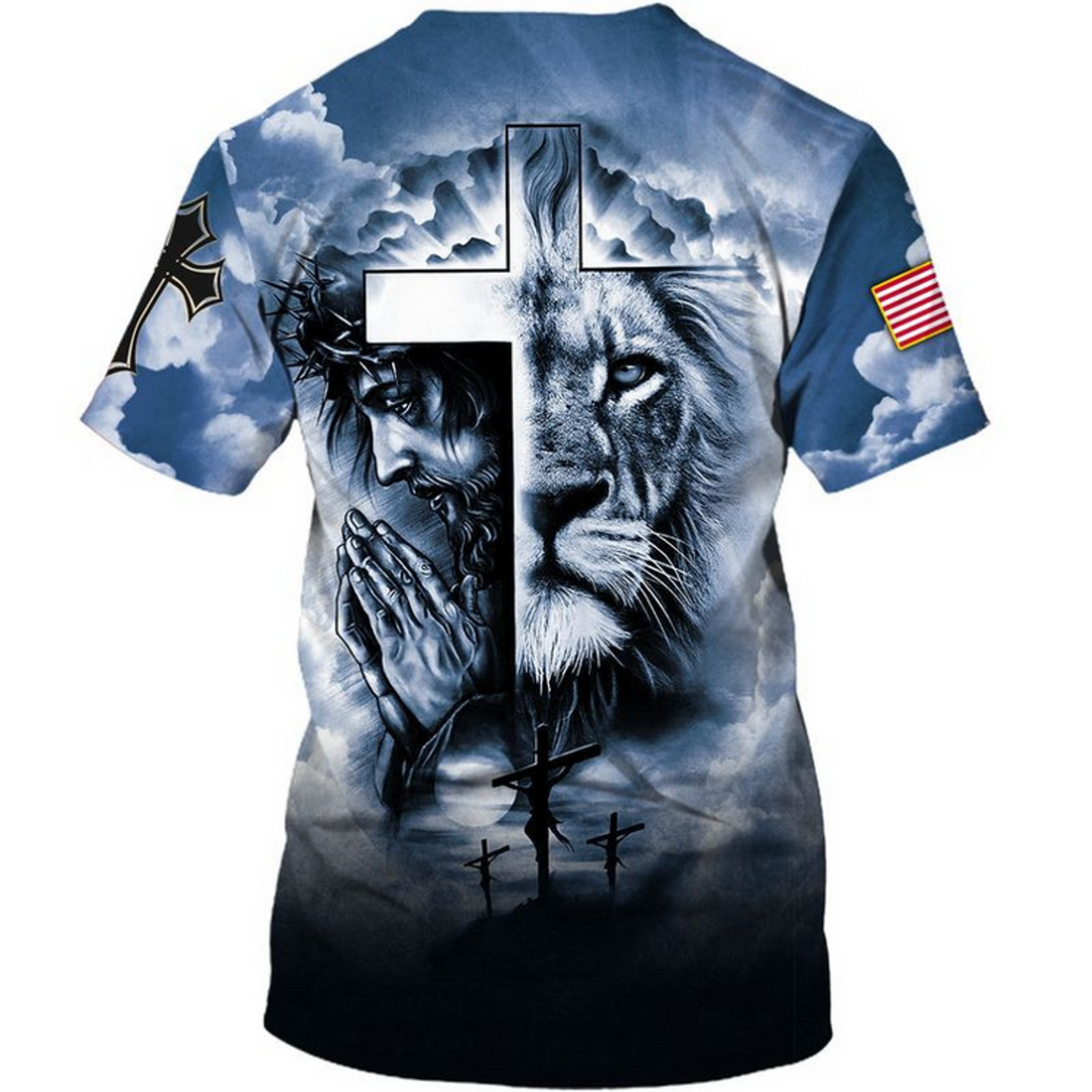 FUNSTUFFPRINT Christian Jesus And Lion T-Shirt Strong American Believe In God Shirts 3D T-shirt