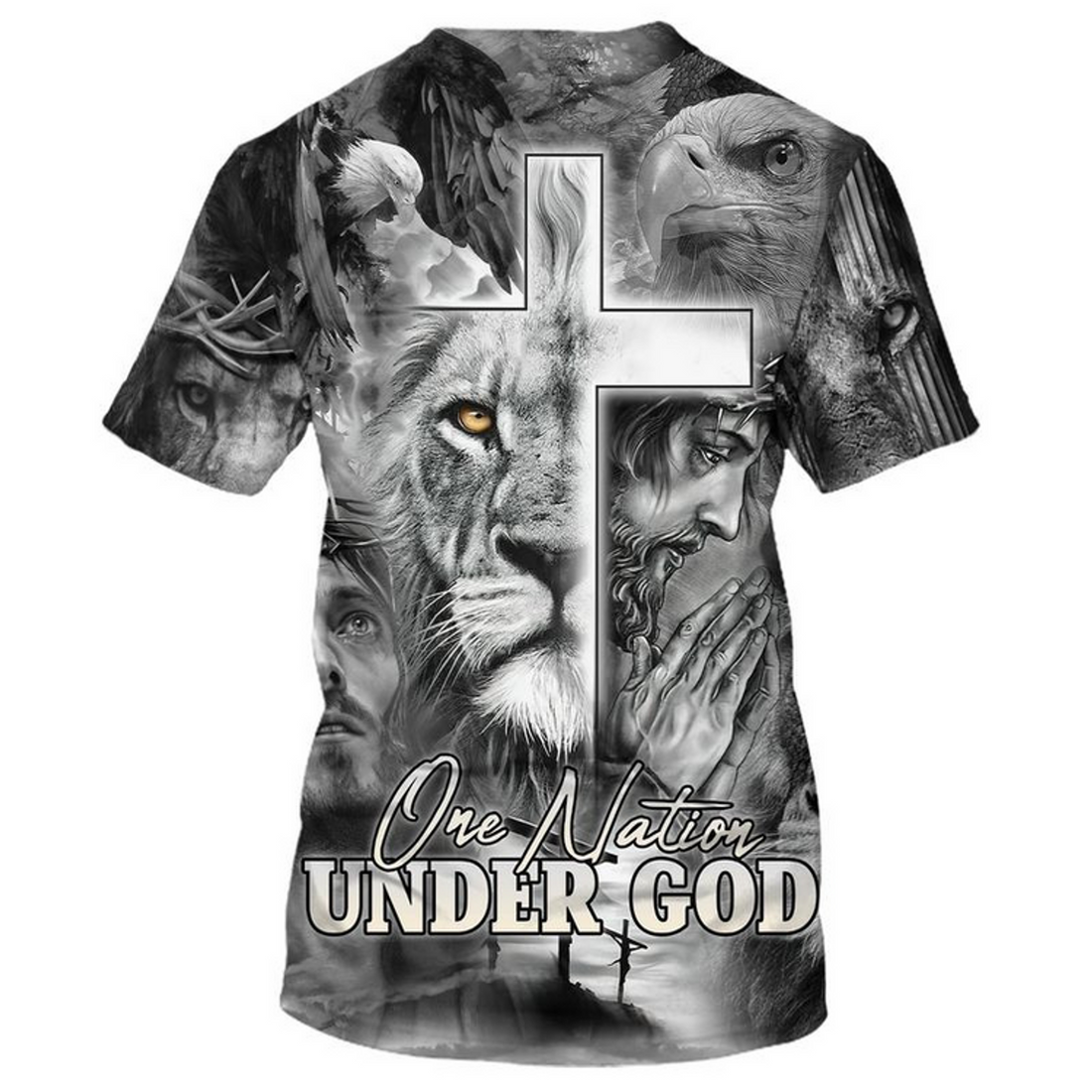 FUNSTUFFPRINT 3D Full Printed Black And White Nation Under God Shirts 3D T-shirt