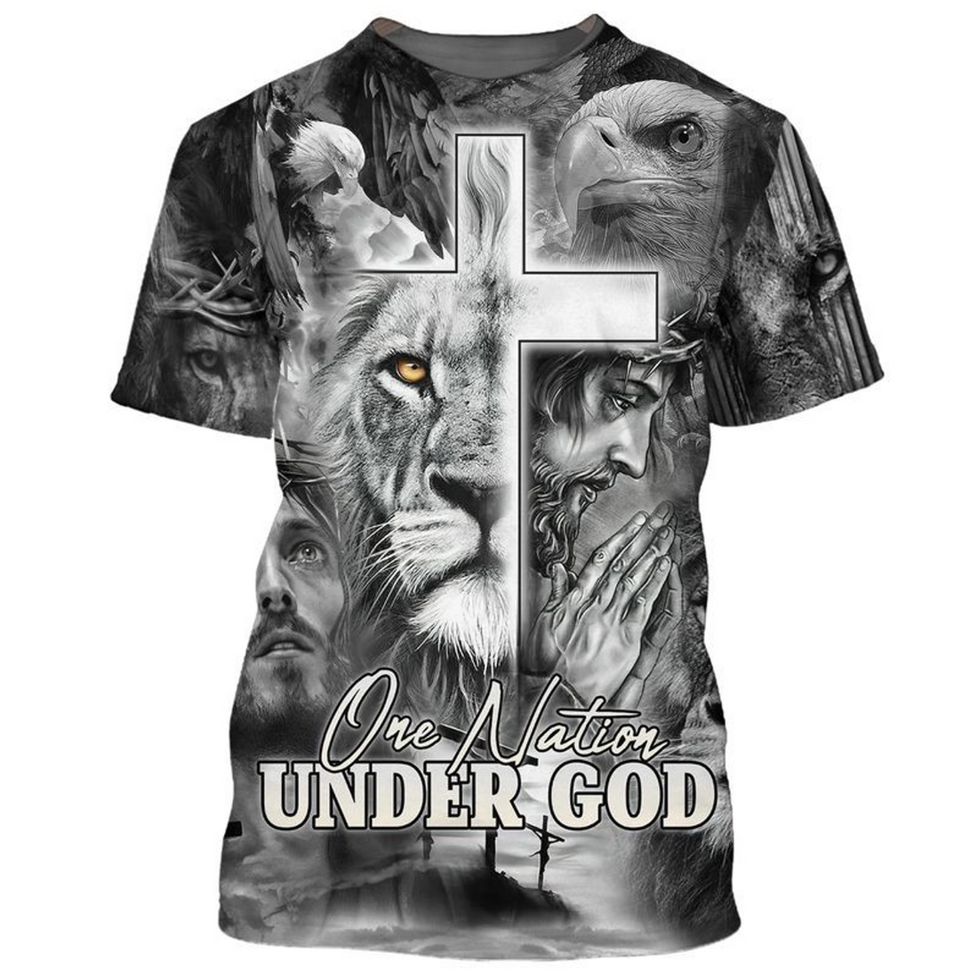 FUNSTUFFPRINT 3D Full Printed Black And White Nation Under God Shirts 3D T-shirt