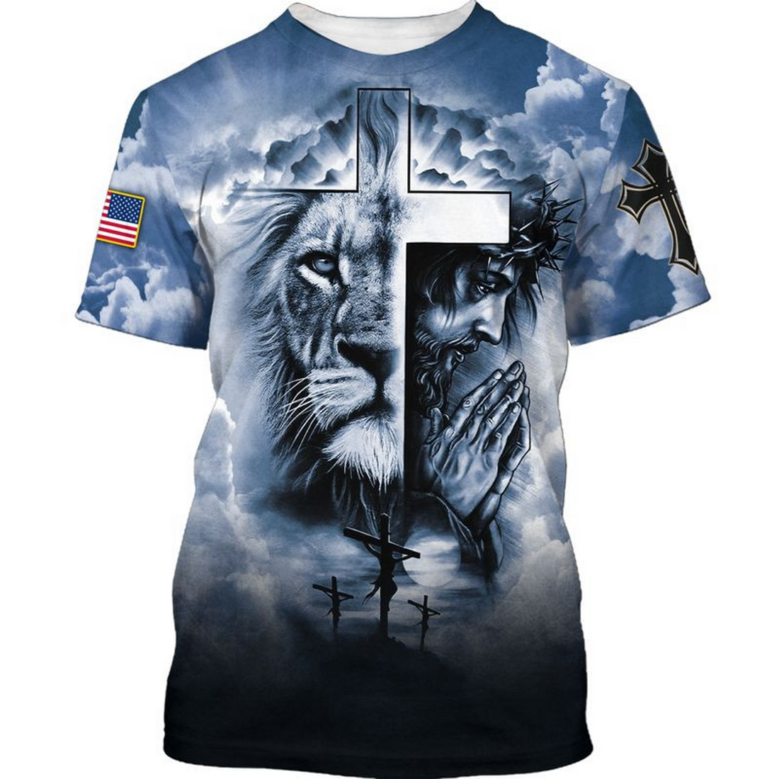FUNSTUFFPRINT Christian Jesus And Lion T-Shirt Strong American Believe In God Shirts 3D T-shirt