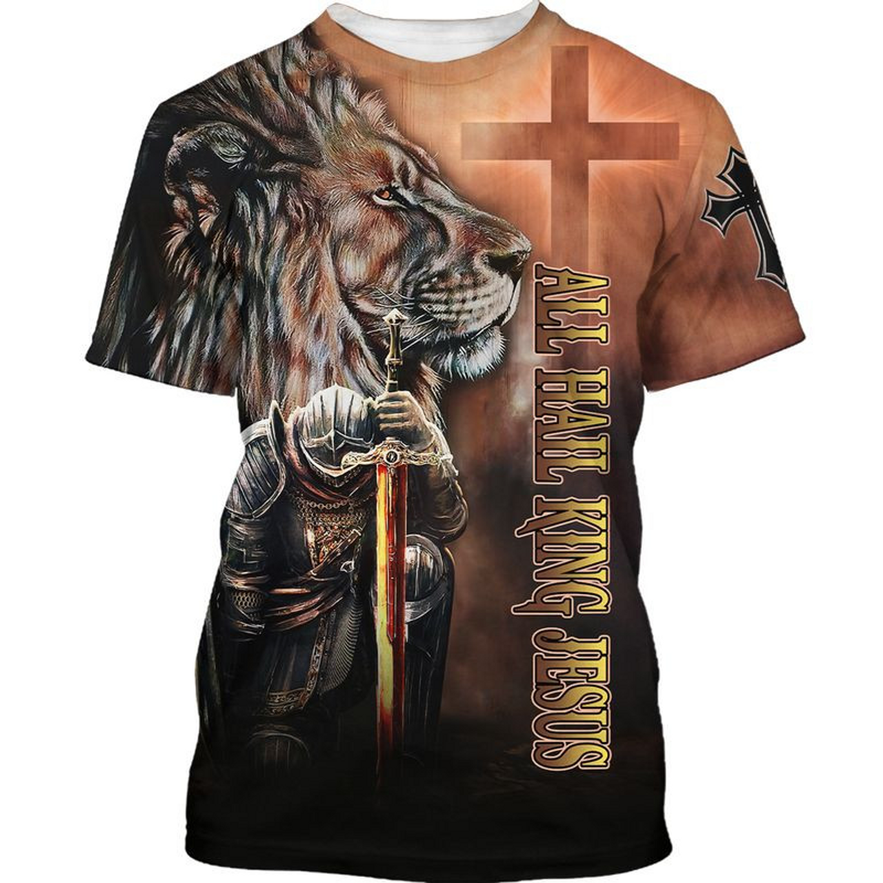 FUNSTUFFPRINT All Hail King Jesus T-Shirt 3D All Over Print Knight Templar Warrior Shirt 3D T-shirt