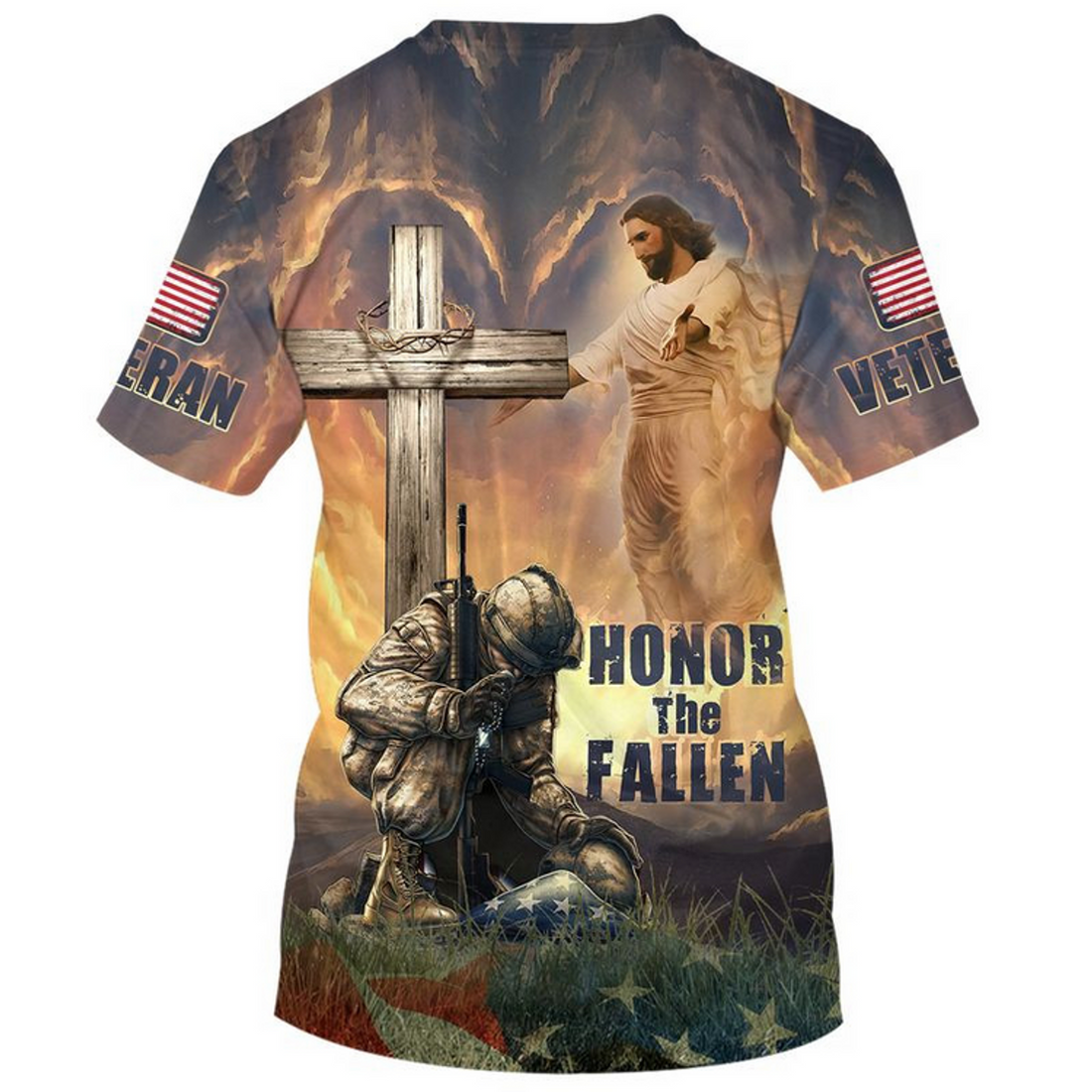 FUNSTUFFPRINT 3D All Over Print Honor The Fallen Shirt Veteran Knee Before God Premium T-Shirts 3D T-shirt