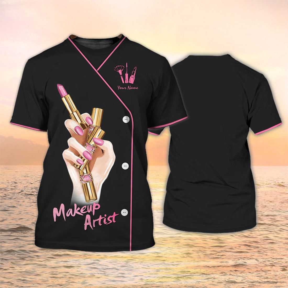FUNSTUFFPRINT Makeup Artist T-Shirt Custom Makeup Shirts Black Pink Gift For Women Make Up 3D T-shirt