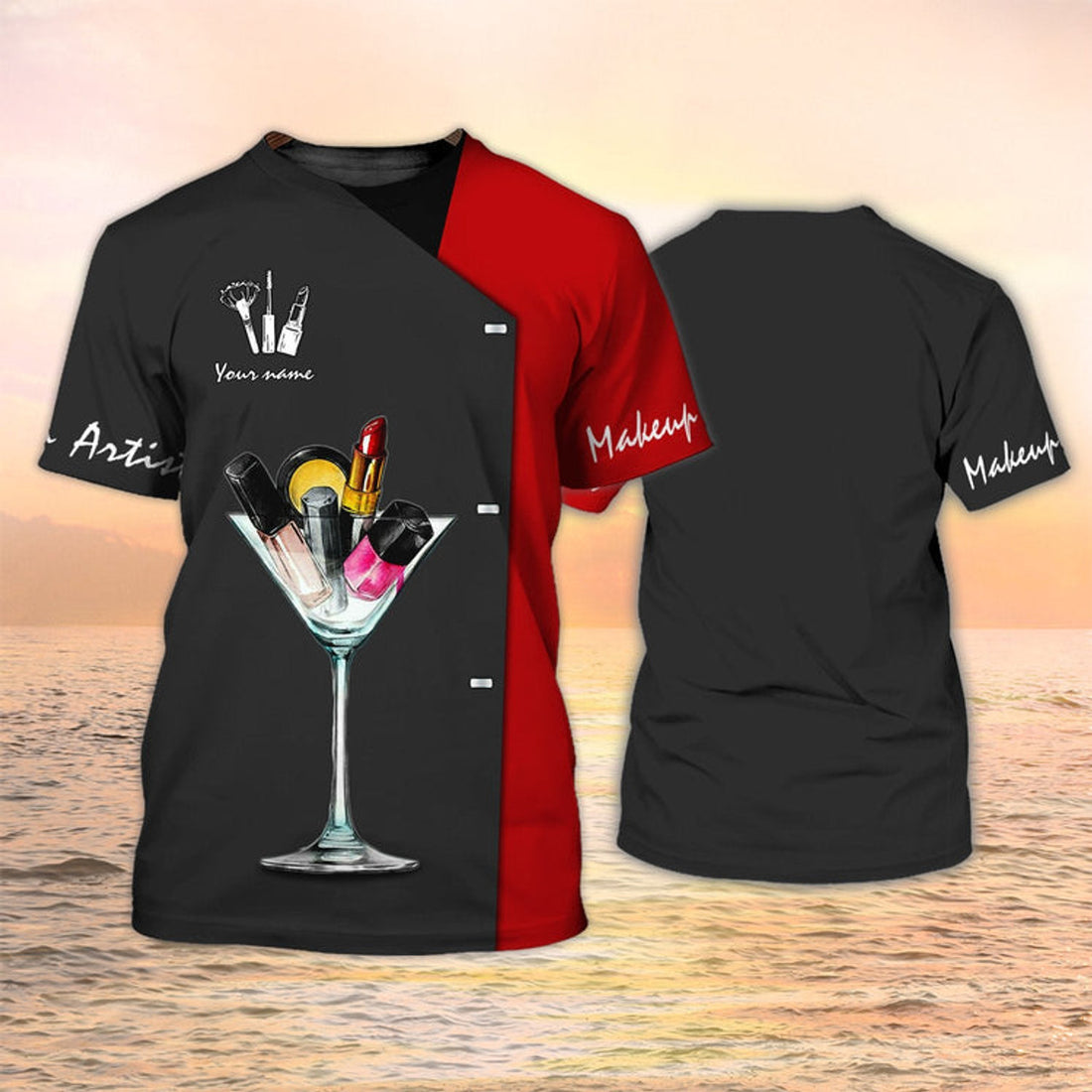 FUNSTUFFPRINT Makeup Shirt Makeup Tools Custom Shirts Black & Red 3D T-shirt