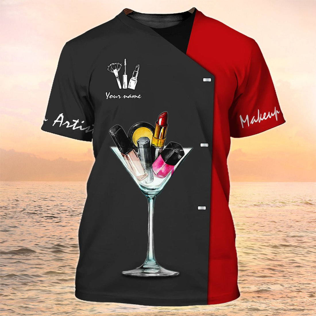 FUNSTUFFPRINT Makeup Shirt Makeup Tools Custom Shirts Black & Red 3D T-shirt