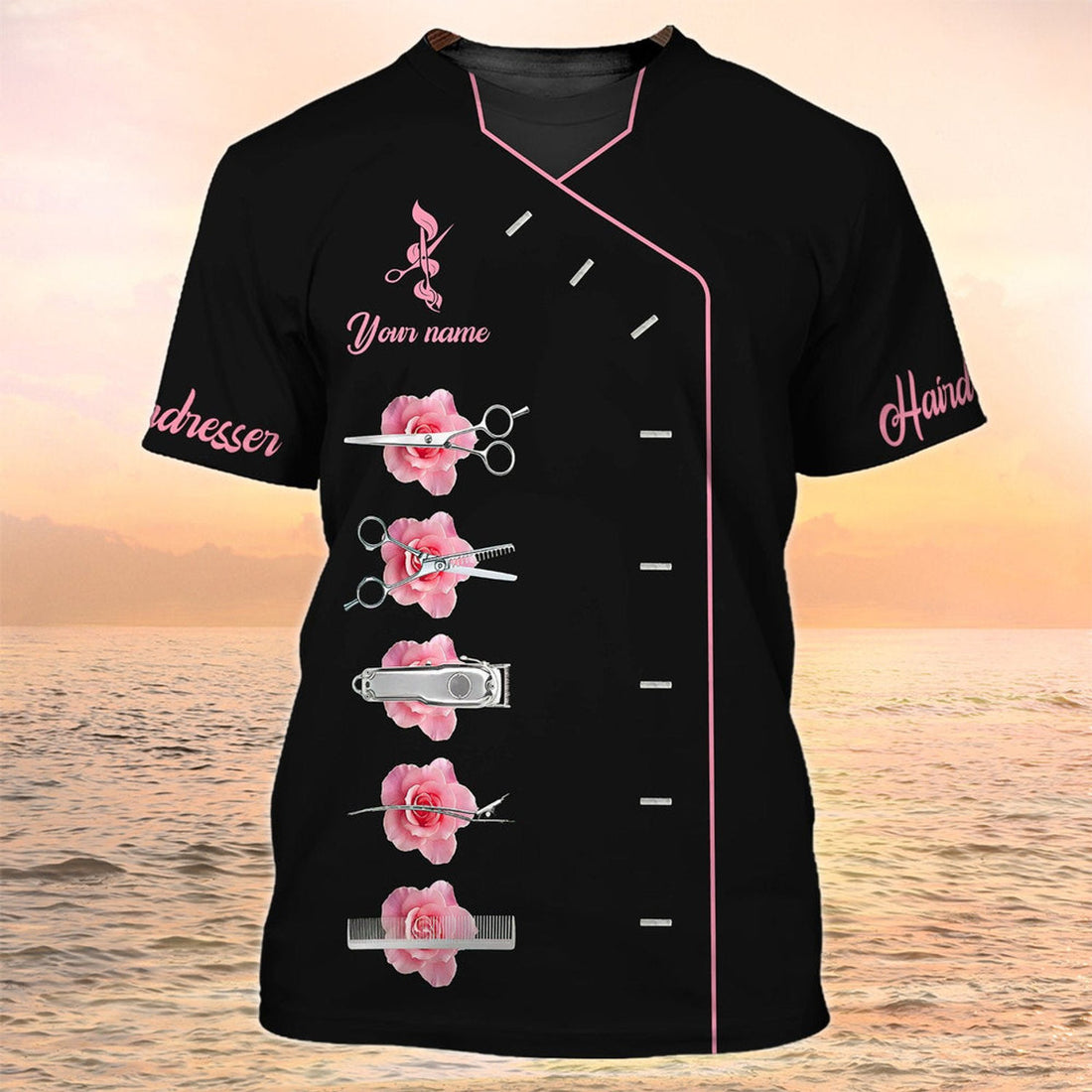 FUNSTUFFPRINT Women Hairdresser Custom T-Shirt Hair Salon Uniform HairstylisT-Shirts 3D T-shirt