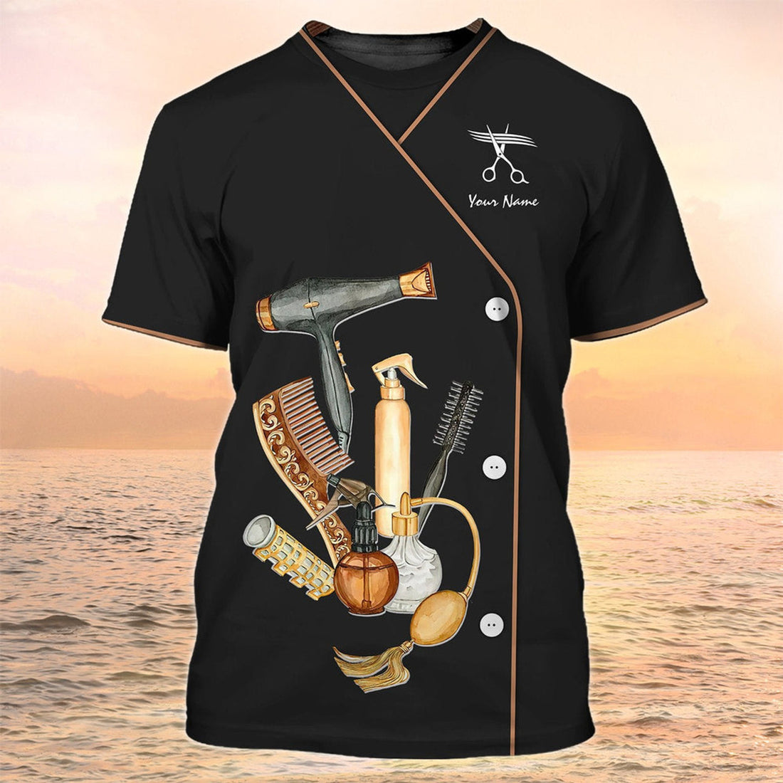 FUNSTUFFPRINT Hairdresser Uniform Hair stylist Custom 3D T-Shirt Hairdresser Tools Shirts 3D T-shirt