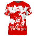 FUNSTUFFPRINT Cool Red Jesus Shirt Jesus Died For Our Sins 3D All Over Print T-Shirt Christmas God Shirts 3D T-shirt