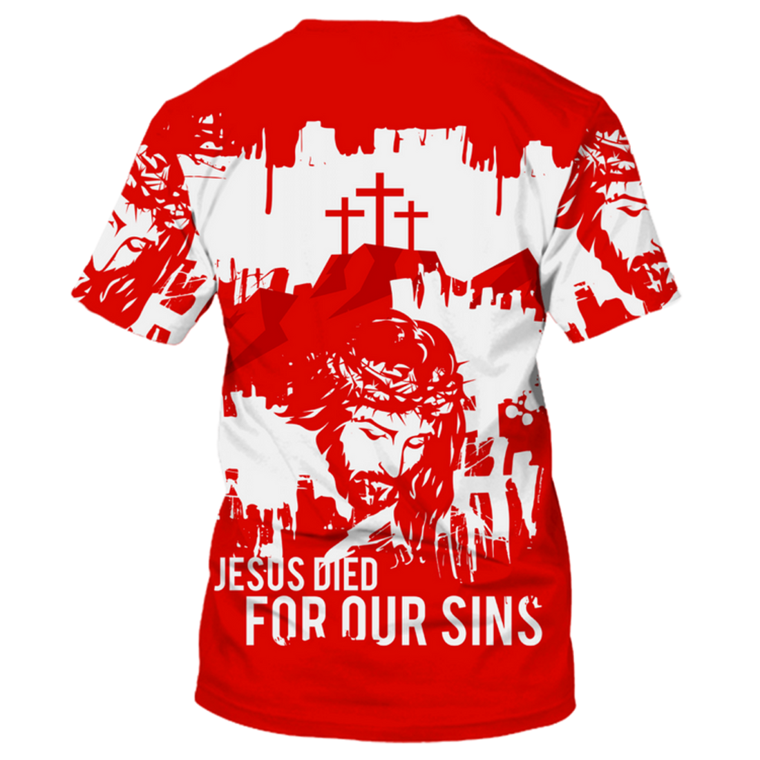 FUNSTUFFPRINT Cool Red Jesus Shirt Jesus Died For Our Sins 3D All Over Print T-Shirt Christmas God Shirts 3D T-shirt