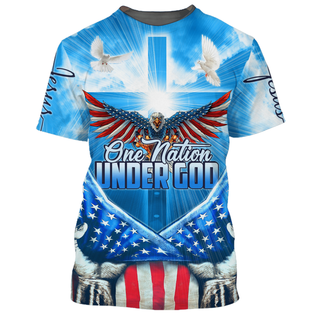 FUNSTUFFPRINT 3D Sublimation American Eagle On Shirt One Nation Under God Blue Shirts USA Flag Pattern 3D T-shirt