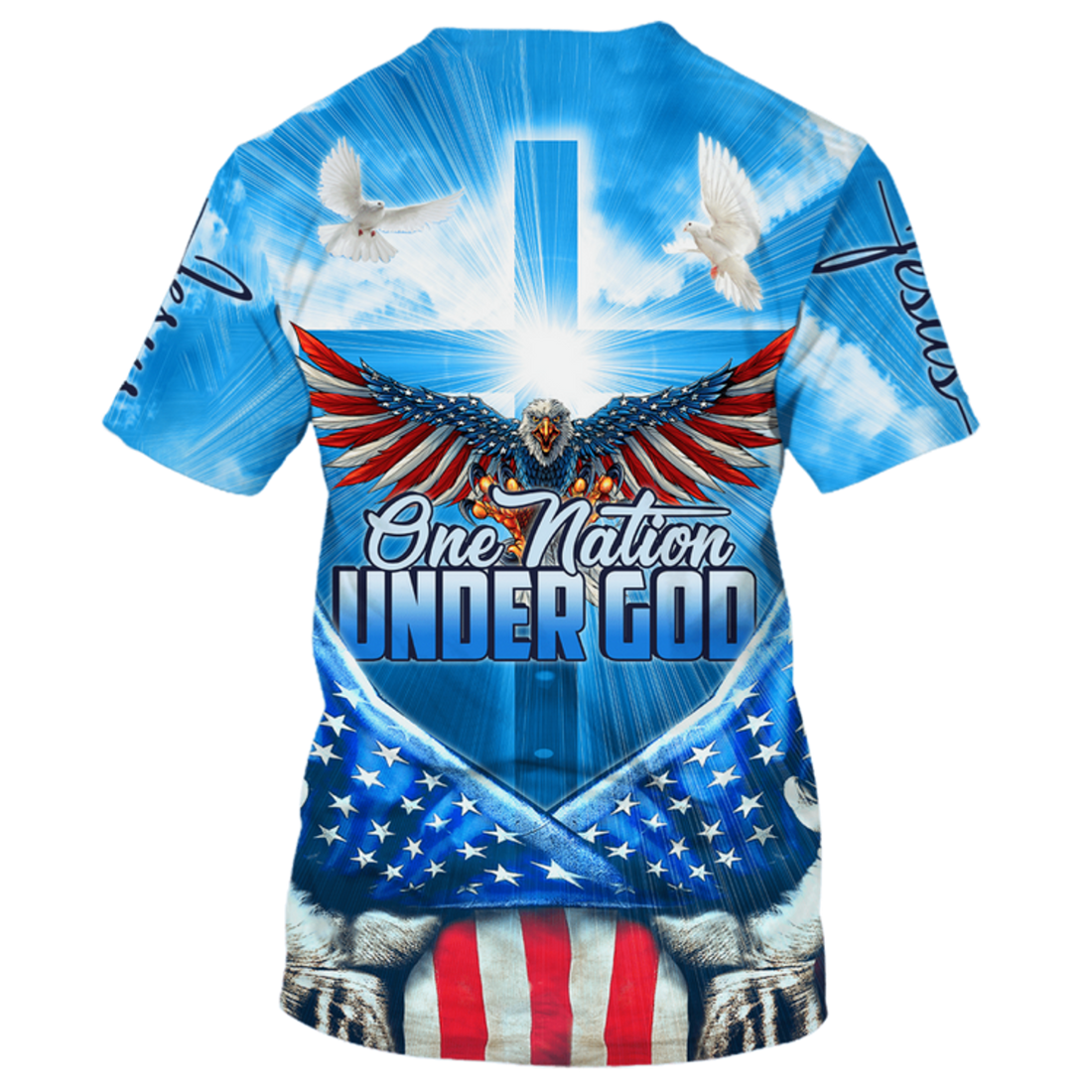 FUNSTUFFPRINT 3D Sublimation American Eagle On Shirt One Nation Under God Blue Shirts USA Flag Pattern 3D T-shirt