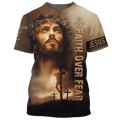FUNSTUFFPRINT 3D All Over Printed Christian Jesus Shirt Faith Over Fear T-Shirt Men Women I Love God Shirts 3D T-shirt