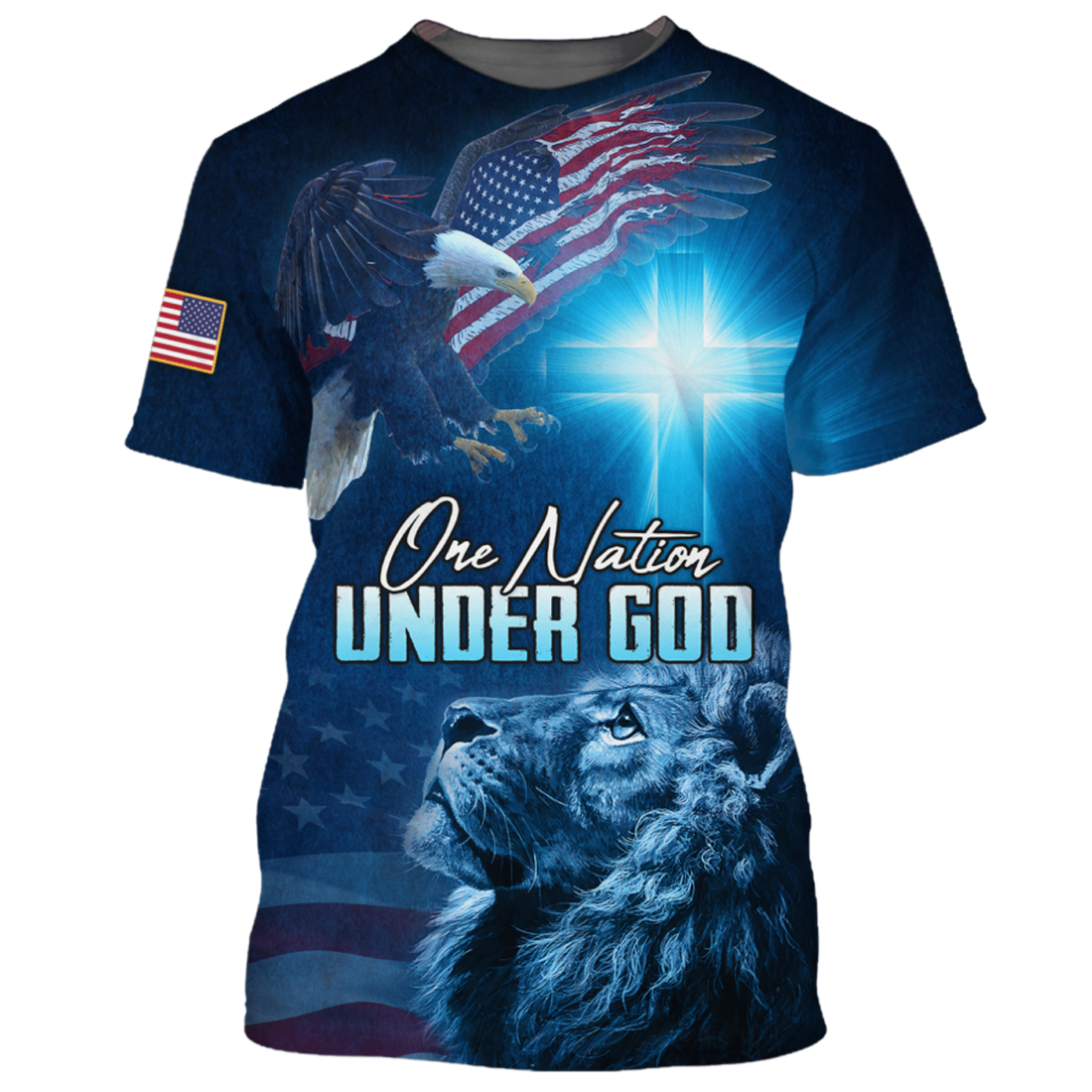 FUNSTUFFPRINT One Nation Under God T-Shirt Patriot Jesus And Lion Shirts American Patriotic Gifts 3D T-shirt